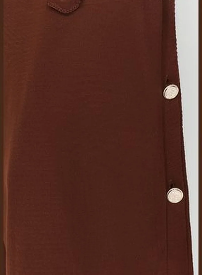 trendyol Dark Brown Button Detailed Knitwear Sweater Dress TCTAW24UV00038