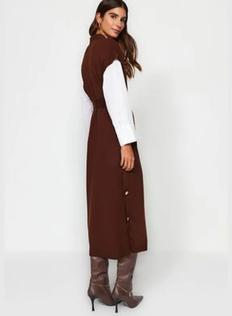 trendyol Dark Brown Button Detailed Knitwear Sweater Dress TCTAW24UV00038