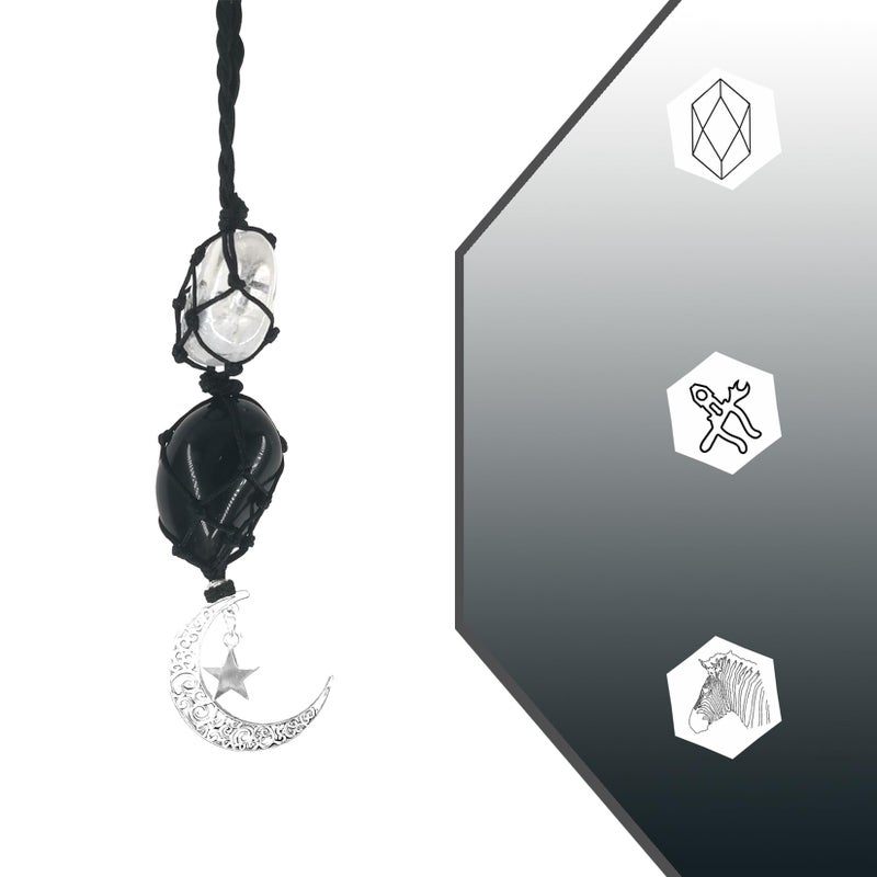 Persofine Crystals Obsidian Crystal Stone Cute Boho Car Mirror Hanging Accessories for Women and Men,Car Charm for Rear View Mirror Ornaments Decor with Moon and Star - Image 4