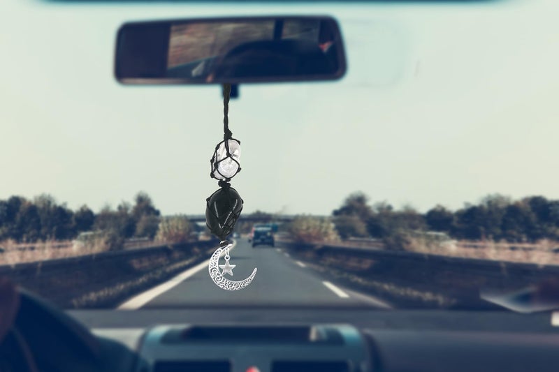 Persofine Crystals Obsidian Crystal Stone Cute Boho Car Mirror Hanging Accessories for Women and Men,Car Charm for Rear View Mirror Ornaments Decor with Moon and Star - Image 3