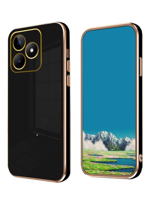 Compatible with Honor 400 Lite cover, smooth veneer gold plated chrome, Black Thin and smooth shock-proof full protection Honor 400 Lite case（Black）