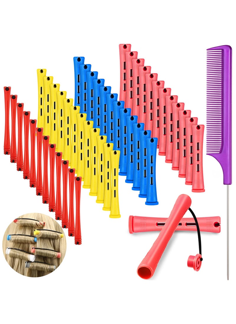 WILLBOND 48 Pieces Hair Perm Rods Short Cold Wave Rods Plastic Perming Irons Hair Curling Rollers Curlers with Steel Pintail Comb Rat Tail Comb for Hairdressing Styling SuppliesAssorted SizesMulticolored 