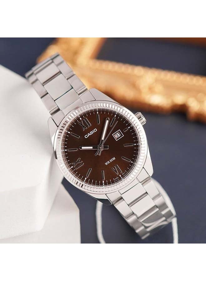 CASIO ساعة يد بتصميم دائري بحزام فولاذي مقاوم للصدأ LTP-1302DD-5AVDF - Image 2