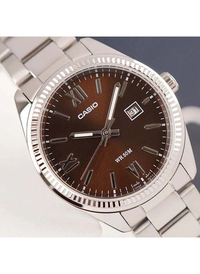 CASIO ساعة يد بتصميم دائري بحزام فولاذي مقاوم للصدأ LTP-1302DD-5AVDF - Image 3