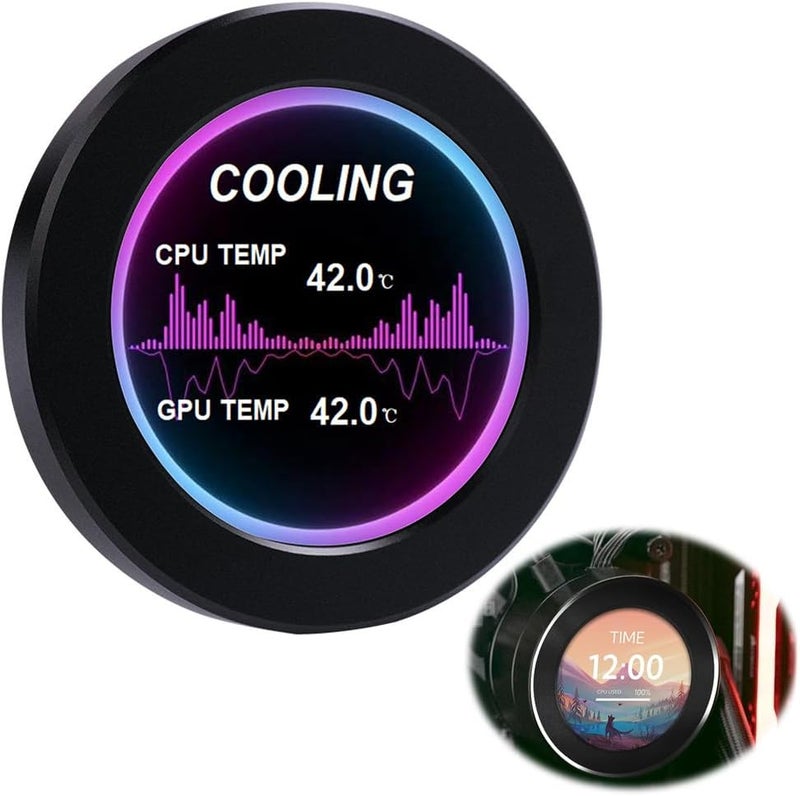 2.1" AIO Computer Temp Monitor, CPU Cooler LCD Display Kit, Upgrade for Water Cooling Systems, PC Sensor Panel, ARGB Case, Prebuilt Gaming PC Accessories (Black) - Image 1