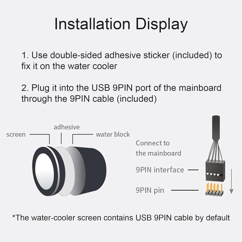 2.1" AIO Computer Temp Monitor, CPU Cooler LCD Display Kit, Upgrade for Water Cooling Systems, PC Sensor Panel, ARGB Case, Prebuilt Gaming PC Accessories (Black) - Image 3
