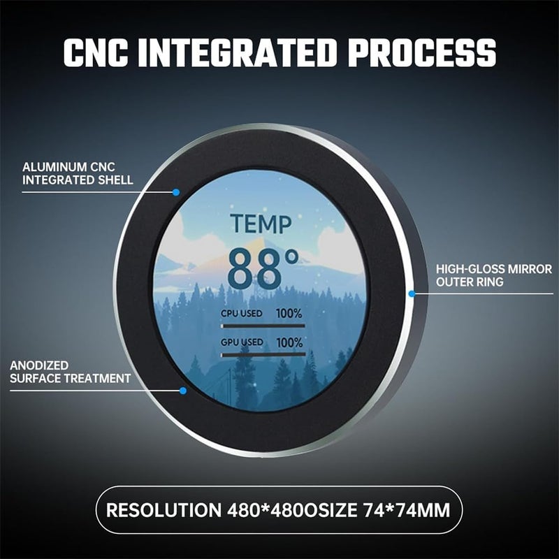 2.1" AIO Computer Temp Monitor, CPU Cooler LCD Display Kit, Upgrade for Water Cooling Systems, PC Sensor Panel, ARGB Case, Prebuilt Gaming PC Accessories (Black) - Image 2