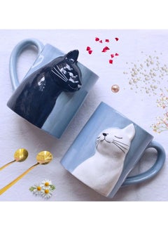 SOLARAE Couples Pair Ceramic Mugs Cat Edition Large Capacity Ceramic Cup with Box and Spoon, Couple Mug 350ml  - Image 5
