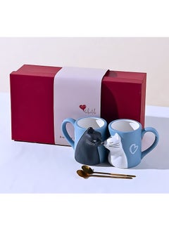 SOLARAE Couples Pair Ceramic Mugs Cat Edition Large Capacity Ceramic Cup with Box and Spoon, Couple Mug 350ml  - Image 1