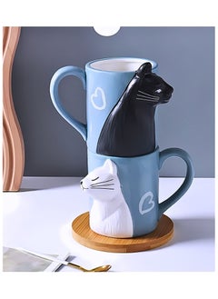 SOLARAE Couples Pair Ceramic Mugs Cat Edition Large Capacity Ceramic Cup with Box and Spoon, Couple Mug 350ml  - Image 4