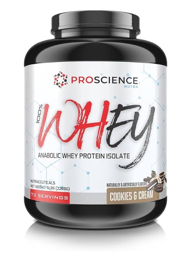 Proscience Nutra 100% Whey Protein, Anabolic Whey Protein Isolate, Cookies & Cream Flavour, 5 Lb 