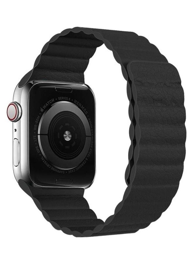 NIBEMINENT Two Loop Magnetic Replacement Strap Watchband For Apple Watch Series 1/2/3/4/5/6/7/SE 38-40-41mm Black  - Image 1