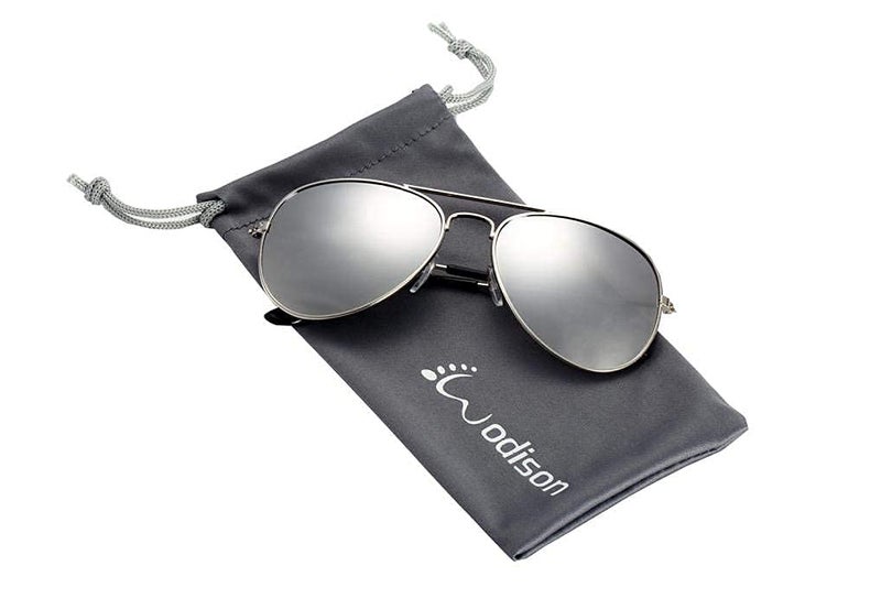 Wodison Classic Kids Sunglasses for Boys Girls Children sunglasses Reflective Metal Frame Silver Frame Silver Lens - Image 2