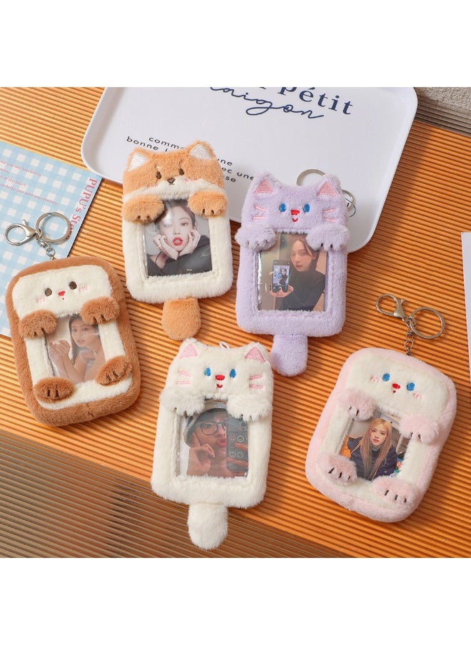 NIBEMINENT 1 - Piece Transparent Cartoon Plush Kpop Photo Card Holder Pendant Key Chain ID Badge Holder ID Card Holder Photo Card Protector for School ID Office ID Access Card for Women Girls  - Image 3
