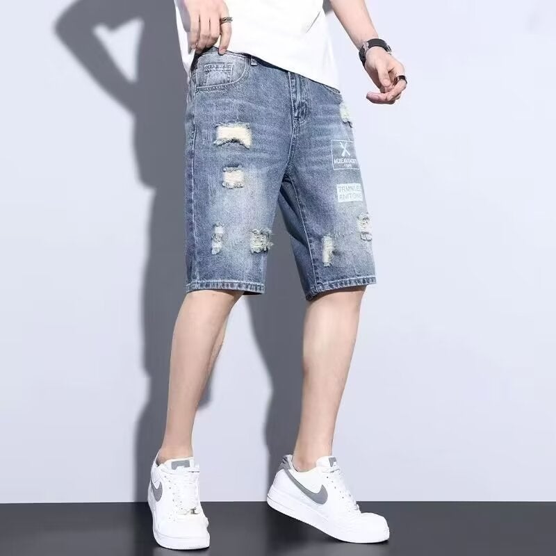 2024 Summer Thin Denim Shorts Boys' Trendy Brand Casual Pants Loose All-Match Beggar'S Rough Pants - Image 3