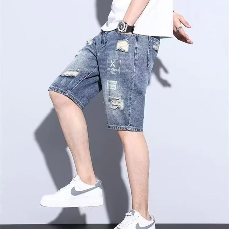 2024 Summer Thin Denim Shorts Boys' Trendy Brand Casual Pants Loose All-Match Beggar'S Rough Pants - Image 4