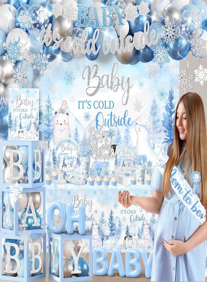 Bezkega Baby Its Cold Outside Baby Shower Decorations,Pink Winter Wonderland Baby Shower Decorations Plates Napkins Cup Backdrop Banner Swirls Tablecloth Balloons Box for Boy Winter baby Shower Decorations - Image 2