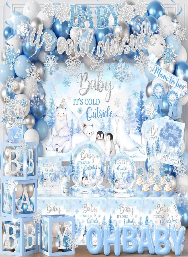 Bezkega Baby Its Cold Outside Baby Shower Decorations,Pink Winter Wonderland Baby Shower Decorations Plates Napkins Cup Backdrop Banner Swirls Tablecloth Balloons Box for Boy Winter baby Shower Decorations - Image 1