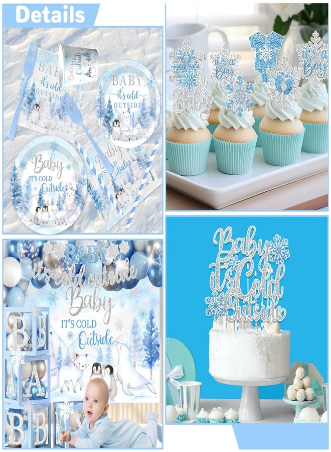 Bezkega Baby Its Cold Outside Baby Shower Decorations,Pink Winter Wonderland Baby Shower Decorations Plates Napkins Cup Backdrop Banner Swirls Tablecloth Balloons Box for Boy Winter baby Shower Decorations - Image 5