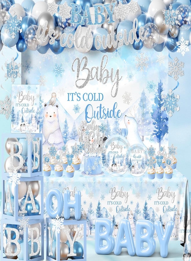 Bezkega Baby Its Cold Outside Baby Shower Decorations,Pink Winter Wonderland Baby Shower Decorations Plates Napkins Cup Backdrop Banner Swirls Tablecloth Balloons Box for Boy Winter baby Shower Decorations - Image 4