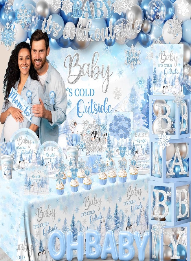 Bezkega Baby Its Cold Outside Baby Shower Decorations,Pink Winter Wonderland Baby Shower Decorations Plates Napkins Cup Backdrop Banner Swirls Tablecloth Balloons Box for Boy Winter baby Shower Decorations - Image 3