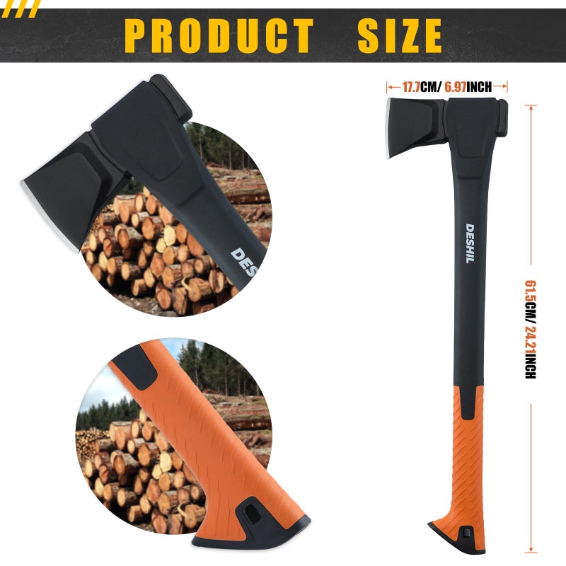 DESHIL X17 Wood Splitting Axe, 24â€ Camping Outdoor Hatchet for Wood Splitting and Kindling, Forged Carbon Steel Heat Treated Hand Maul Tool, Nylon Hollow Handle Shock Reduction Handle - Image 3