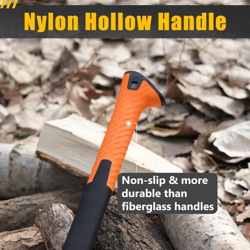 DESHIL X17 Wood Splitting Axe, 24â€ Camping Outdoor Hatchet for Wood Splitting and Kindling, Forged Carbon Steel Heat Treated Hand Maul Tool, Nylon Hollow Handle Shock Reduction Handle - Image 5