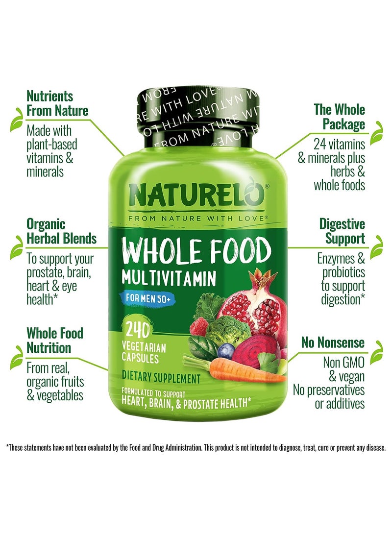 NATURELO - Whole Food Multivitamin For Men 50+ To Support Heart Brain And Prostate 240 Vegetarian Capsules - Image 1