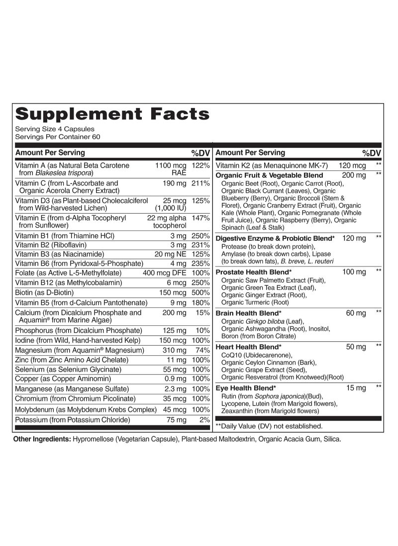 NATURELO - Whole Food Multivitamin For Men 50+ To Support Heart Brain And Prostate 240 Vegetarian Capsules - Image 1