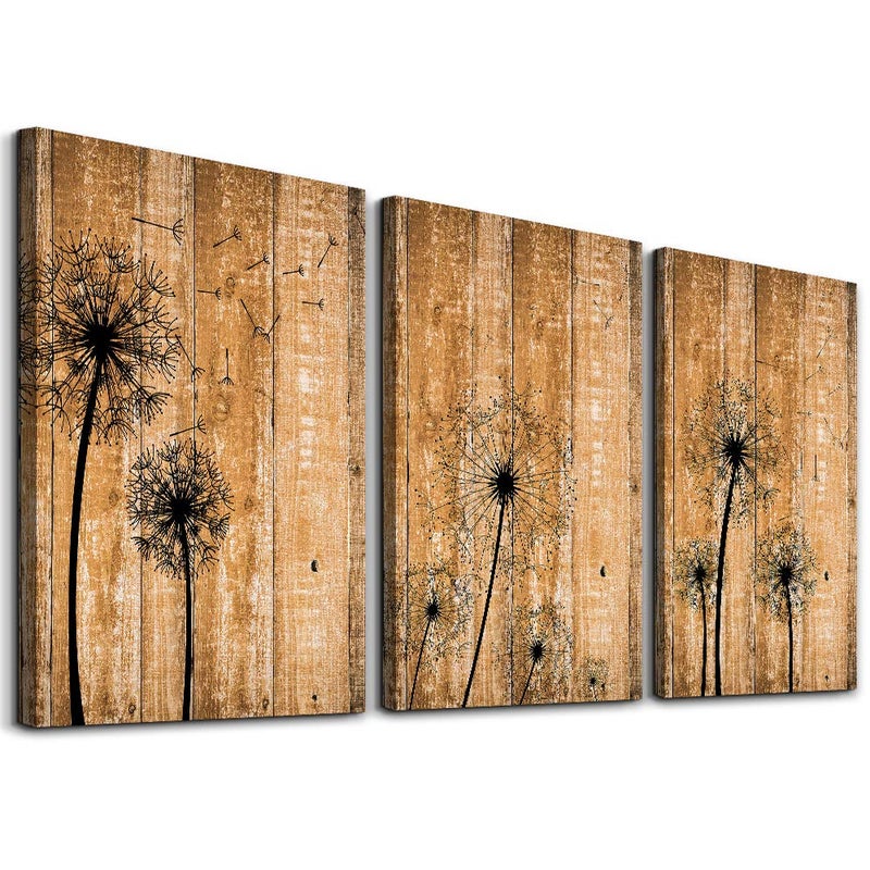 TTHYUEWS Wall Decoration For Bedroom Canvas Wall Art For Living Room Modern Bathroom Kitchen Works Of Art Dandelion Flowers Pictures Abstract Painting Retro Canvas Art Office Home Decoration 12 X16 3 Piece - Image 2