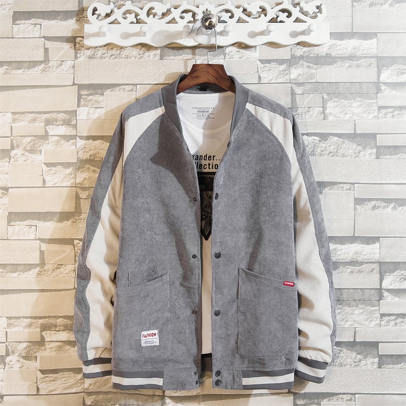 2019 Autumn New Korean Style Coat Men'S Trendy Plus Size Corduroy Baseball Uniform Stand Collar Boys Jacket - Image 1