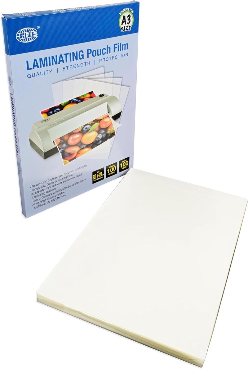 FIS ® Laminating Pouch Film, Size 303x426mm, 100 Micron Thickness, 100 Sheets, Rounded Corners, Suitable Up to A3 Documents-FSLM303426-100 - Image 3