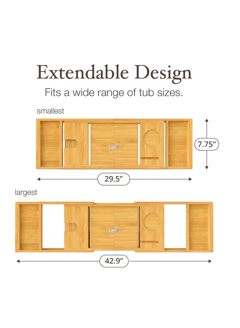 Bambusi Bambusi Foldable Bathtub Tray - Expandable Bamboo Bath caddy with Wine, Book & Tablet Holder - Luxurious Bath Accessories, Perfect Spa Experience - Unique Gifts for Mom, Women, Couples, Housewarming  - Image 2