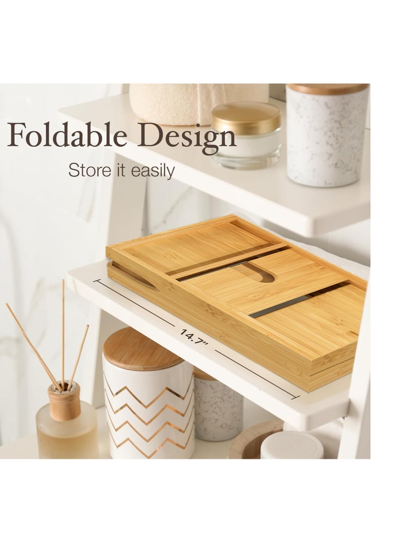 Bambusi Bambusi Foldable Bathtub Tray - Expandable Bamboo Bath caddy with Wine, Book & Tablet Holder - Luxurious Bath Accessories, Perfect Spa Experience - Unique Gifts for Mom, Women, Couples, Housewarming  - Image 3