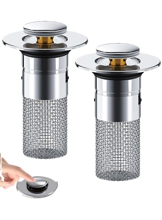 قطعتان من سدادة حوض الحمام، فلتر تصريف الحوض المنبثق مع سلة فلتر من الفولاذ المقاوم للصدأ قابلة للإزالة، لفوهة تصريف 1.1-1.3 بوصة - Image 1