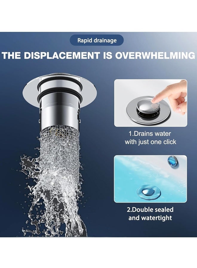 قطعتان من سدادة حوض الحمام، فلتر تصريف الحوض المنبثق مع سلة فلتر من الفولاذ المقاوم للصدأ قابلة للإزالة، لفوهة تصريف 1.1-1.3 بوصة - Image 4