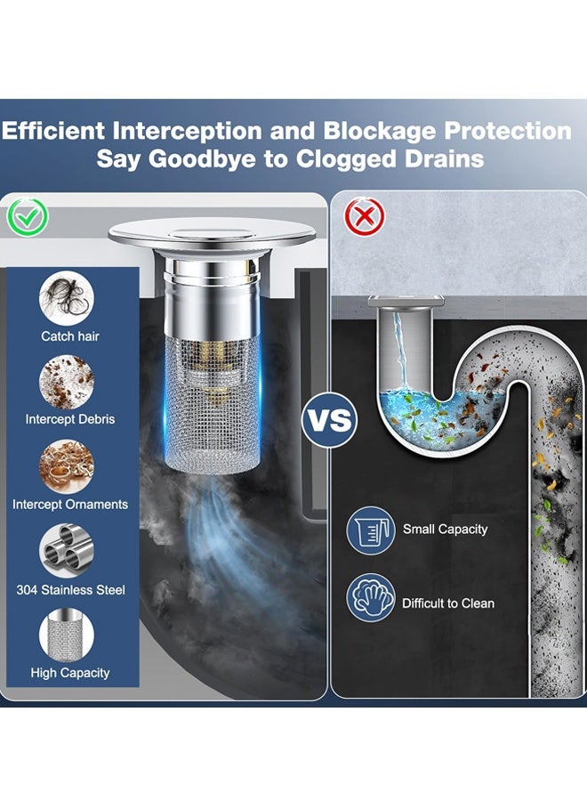 قطعتان من سدادة حوض الحمام، فلتر تصريف الحوض المنبثق مع سلة فلتر من الفولاذ المقاوم للصدأ قابلة للإزالة، لفوهة تصريف 1.1-1.3 بوصة - Image 5