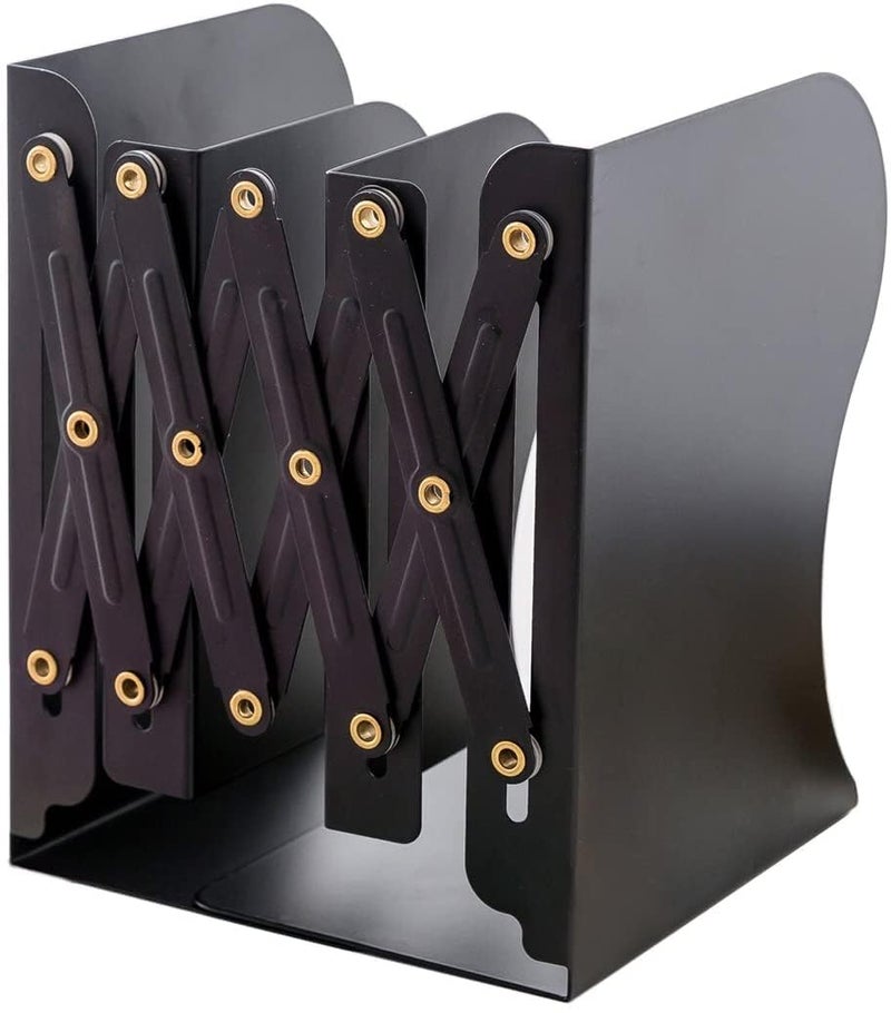 Hyderon Multipurpose Expandable Bookcase Desktop Bookend/Book Stand, Office Book Organizer Box (Color: Black), Steel - Image 1