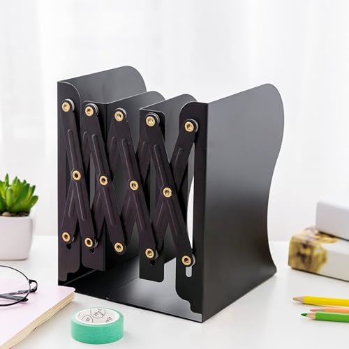 Hyderon Multipurpose Expandable Bookcase Desktop Bookend/Book Stand, Office Book Organizer Box (Color: Black), Steel - Image 5