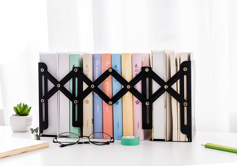 Hyderon Multipurpose Expandable Bookcase Desktop Bookend/Book Stand, Office Book Organizer Box (Color: Black), Steel - Image 2