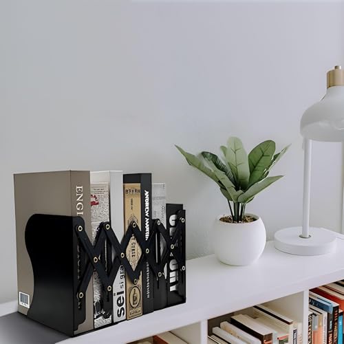 Hyderon Multipurpose Expandable Bookcase Desktop Bookend/Book Stand, Office Book Organizer Box (Color: Black), Steel - Image 3