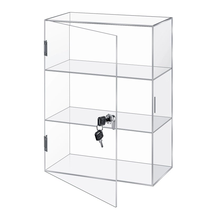 Barydat Barydat Acrylic Display Case with Lock Key Countertop Display Case Clear Showcase Display Cabinet Multi Functional Safe Storage Box for Retail Store Fixed 3 Tier118 x 59 x 157 Inch