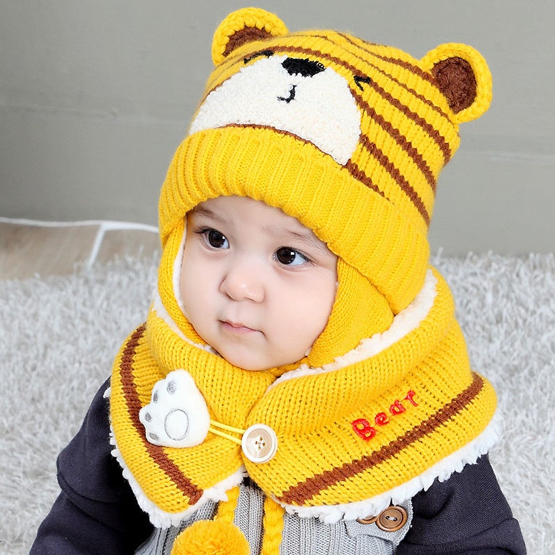 Plush Baby Knit Hat and Scarf Set 5306 yellow two-piece set- 