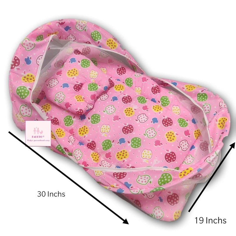 Fareto New Born Baby Foldable Mattress with Net06 MonthsPI ApplePink - Image 2