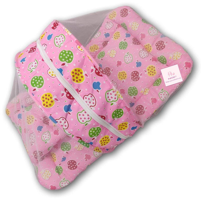 Fareto New Born Baby Foldable Mattress with Net06 MonthsPI ApplePink - Image 3