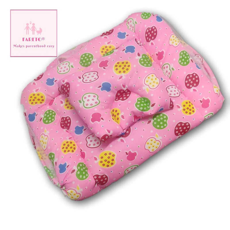 Fareto New Born Baby Foldable Mattress with Net06 MonthsPI ApplePink - Image 5