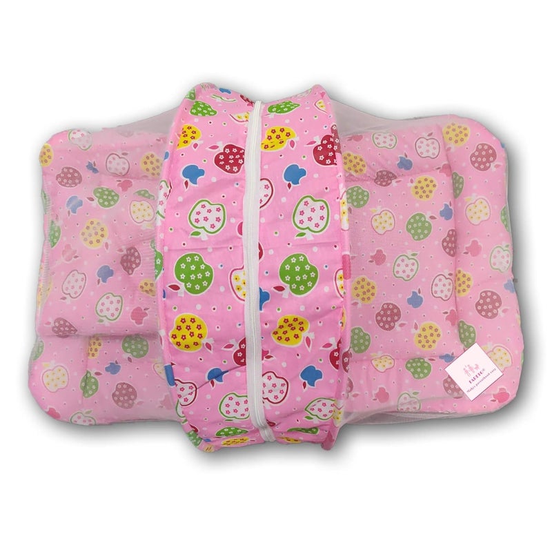 Fareto New Born Baby Foldable Mattress with Net06 MonthsPI ApplePink - Image 4