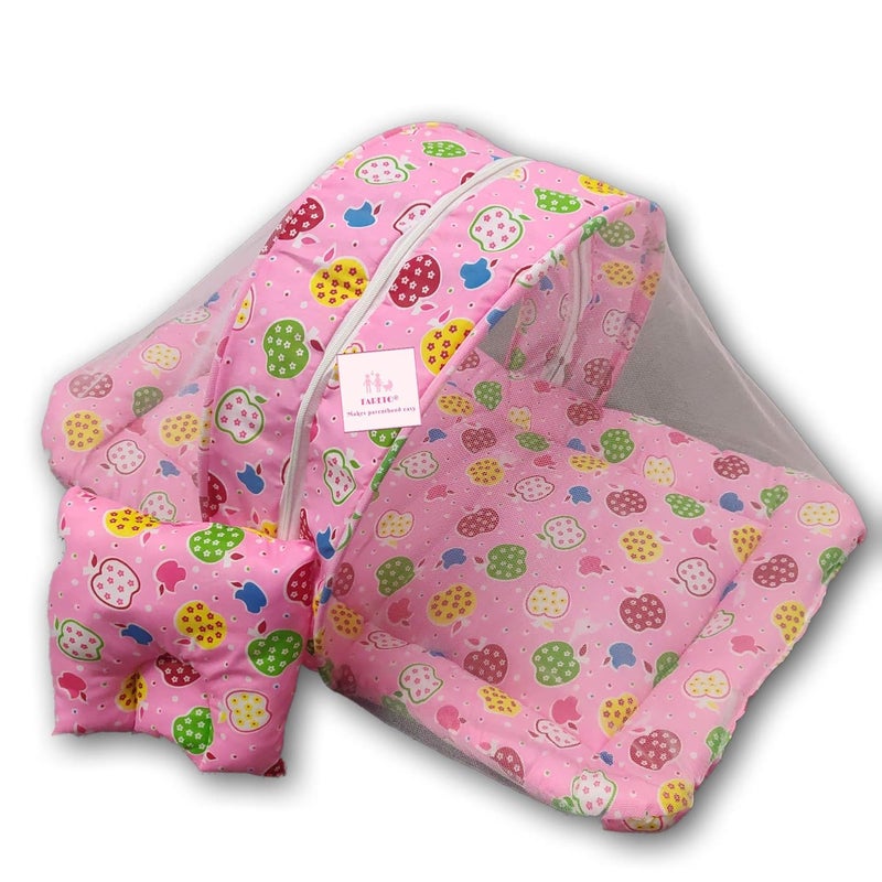 Fareto New Born Baby Foldable Mattress with Net06 MonthsPI ApplePink - Image 1