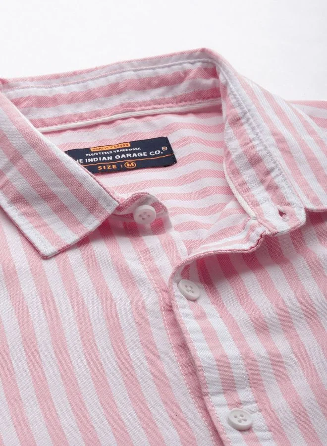 The Indian Garage Co Men Regular Fit Striped Full Sleeves Cutaway Collar Casual Shirt