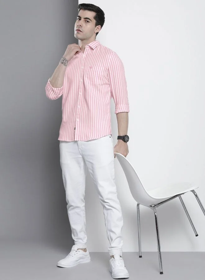 The Indian Garage Co Men Regular Fit Striped Full Sleeves Cutaway Collar Casual Shirt